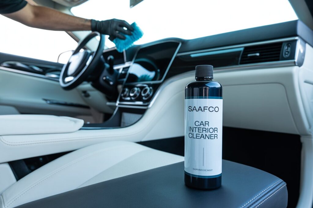 Clean car dashboard, seats, and carpets using safe and eco-friendly cleaning products