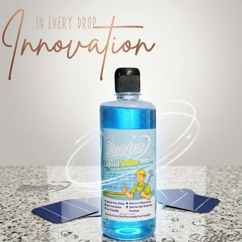 Saafco Solar Cleaner Liquid – professional solar panel cleaning solution for removing dust, dirt and stains safely