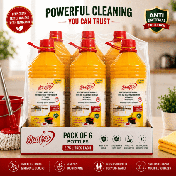 Saafco Jasmine White Phenyl & Floor Disinfectant 2.75L Pack of 6 Bottles for wholesale floor cleaning and disinfecting