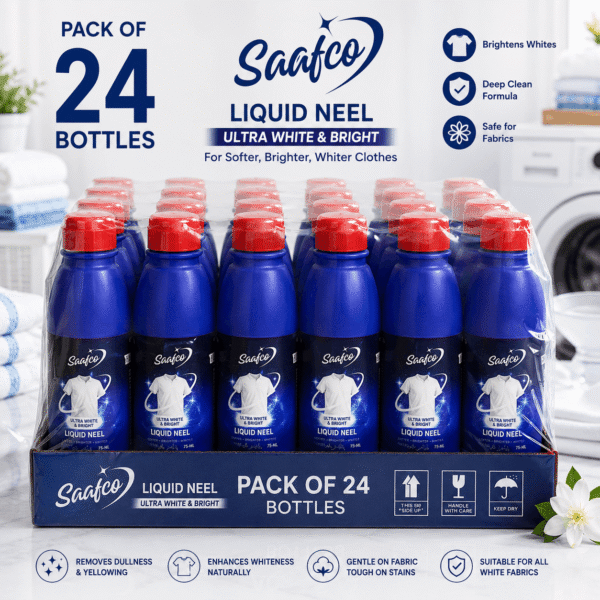 Saafco Liquid Blue Neel 75 ml Ultra White & Bright Pack of 24 Bottles for Wholesale Laundry Whitening