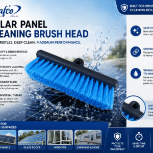 Saafco Solar Panel Cleaning Brush Head promotional banner showing soft bristle brush for efficient and scratch-free solar panel cleaning